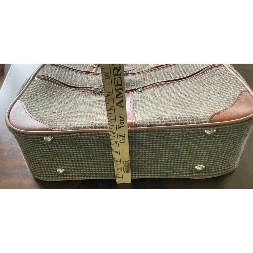 Vintage Travel Bag Tweed Carry On Luggage Brown Tan Weekend Duffel Bag